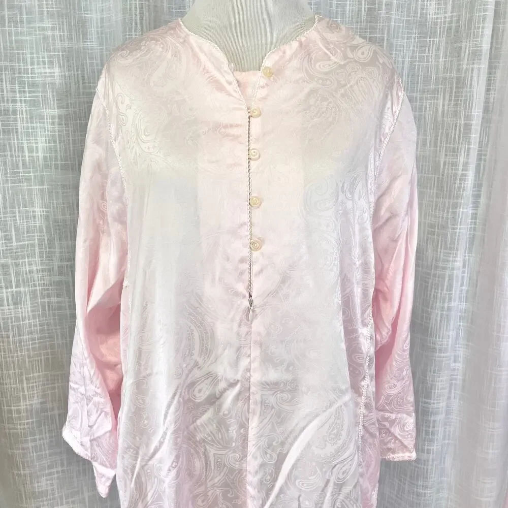 VTG Oscar De La Renta Night Gown Pink Paisley Satin Feminine Coquette Soft Girl